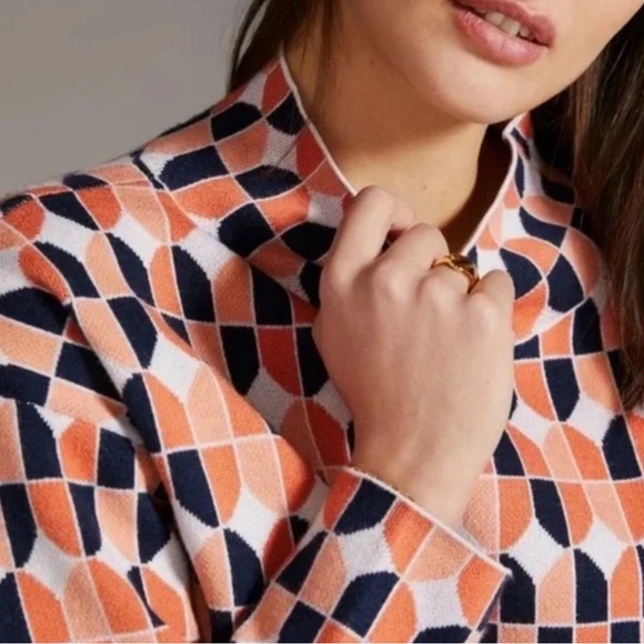 Anthropologie Maeve Carys Mock Neck Sweater Orange Geometric Size XS - Picture 2 of 9